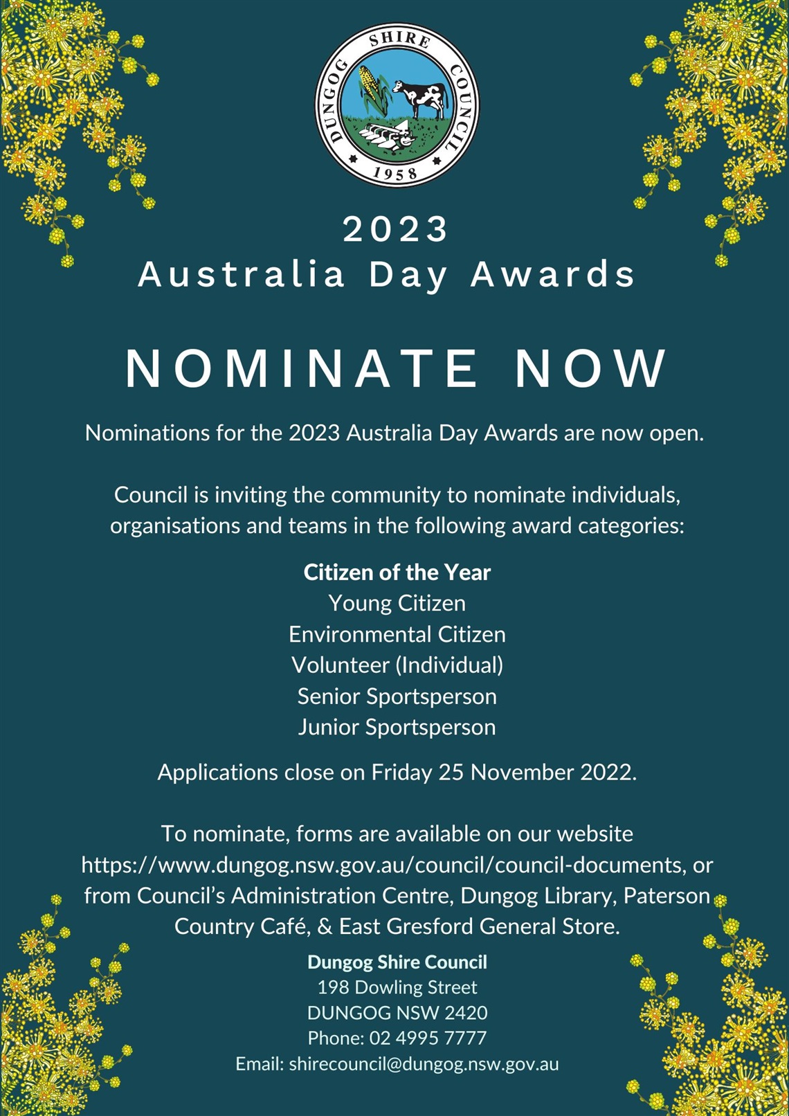 Australia Day Awards 2023 Dungog Shire Council